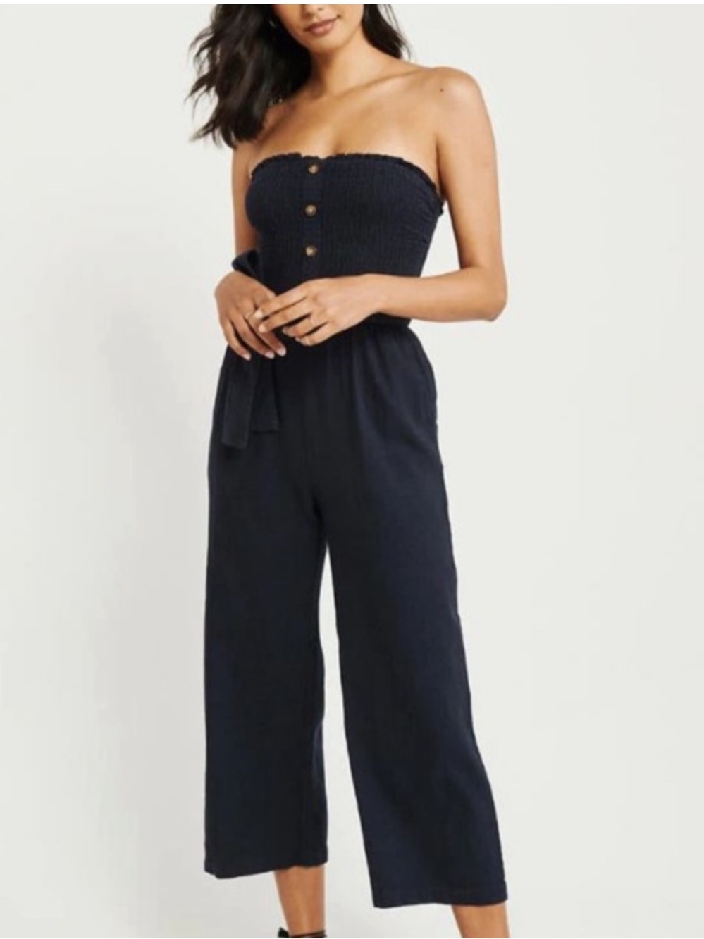 Abercrombie navy strapless belted jumpsuit